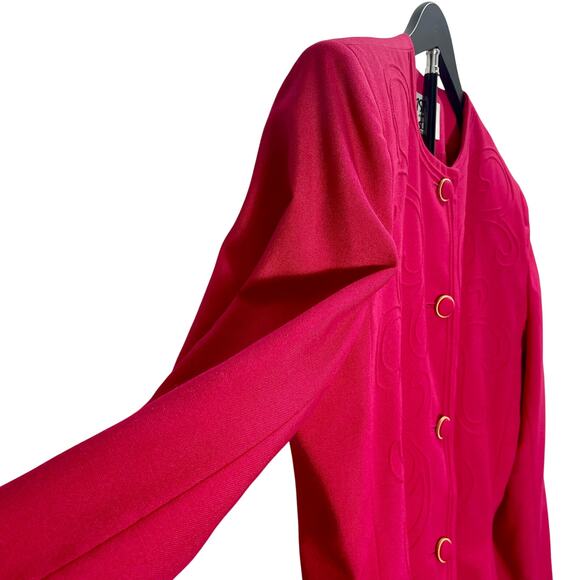 Vintage 90s Kasper Pink Blazer Boxy Woven Embroidered Glam Suit Jacket Size 16 - Picture 5 of 11